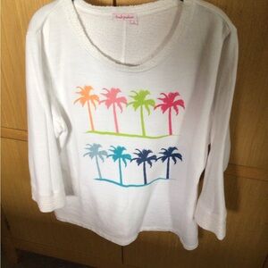 Fresh Produce White Long Sleeve Tee with Colorful Palm Trees